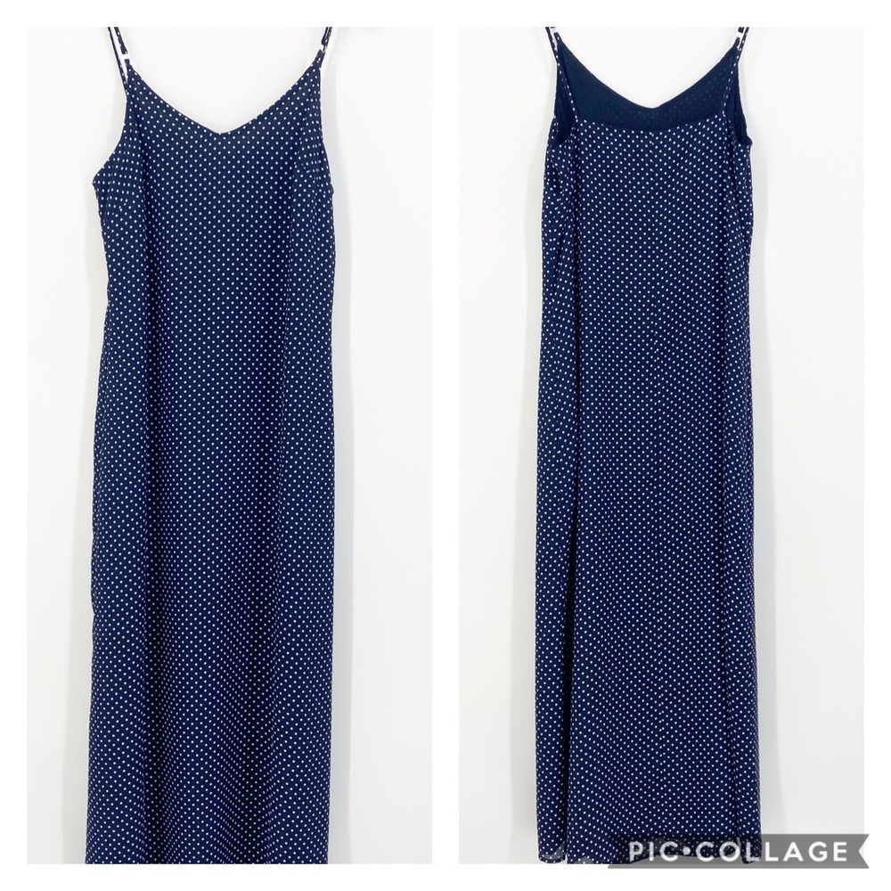 Vision Apparel Navy Blue Polka Dot Maxi Dress Y2K Spaghetti Strap Size 8